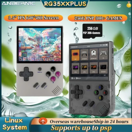 Anbernic rg35xx plus console de jogos portátil de vídeo retrô sistema linux 3.5 em tela ips 3300mah 256g 300 + psp jogos presente para crianças